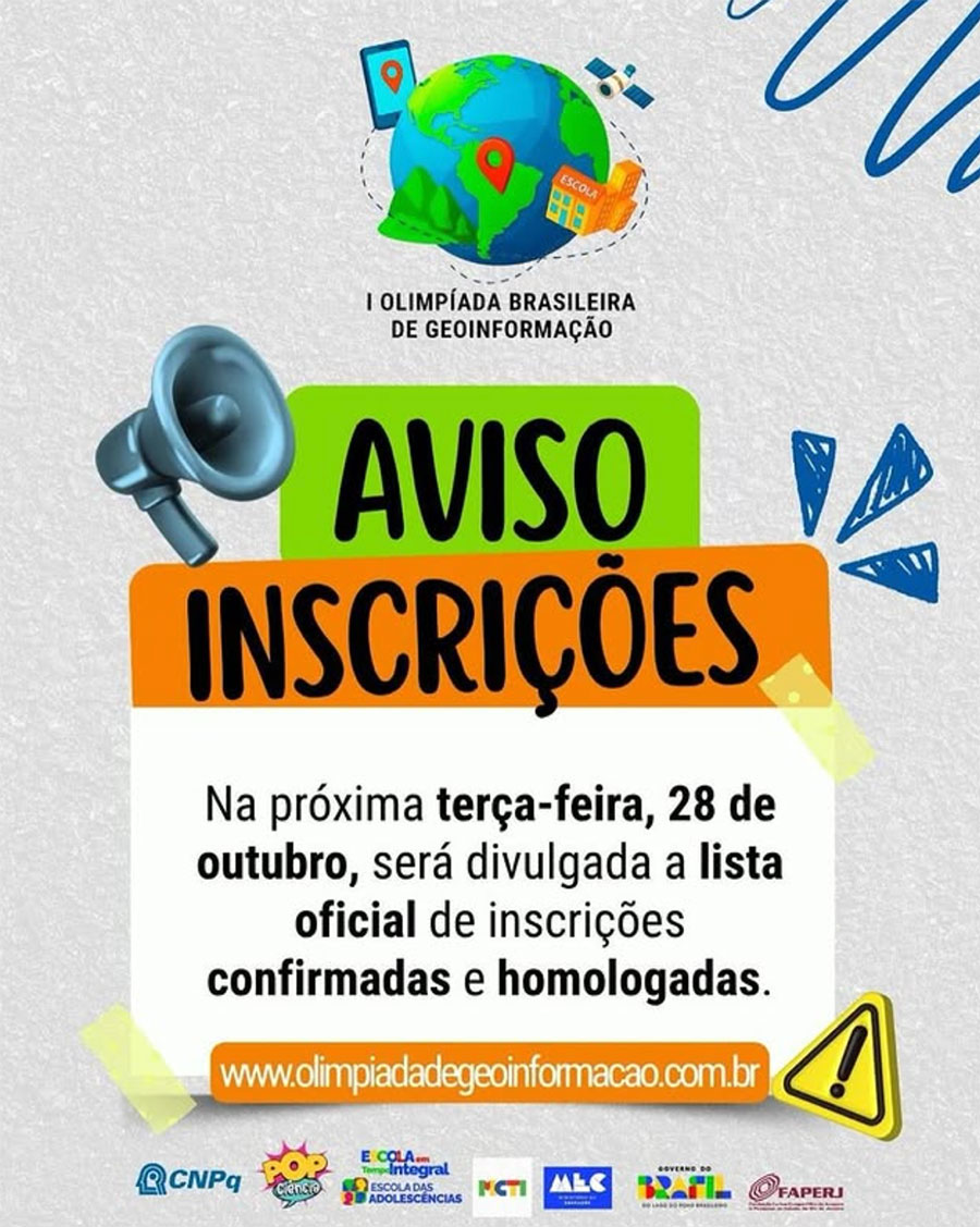 Confira as inscrições válidas da Olimpíada Brasileira de Geoinformação
